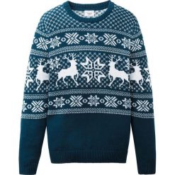 Sweter dzianinowy w norweski wzór bonprix ciemnoniebiesko-biały. Niebieskie swetry chłopięce bonprix, z aplikacjami, z dzianiny, bez kołnierzyka. Za 74,99 zł.