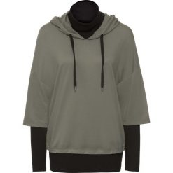 Bluzy damskie: Bluza z kapturem bonprix oliwkowo-czarny