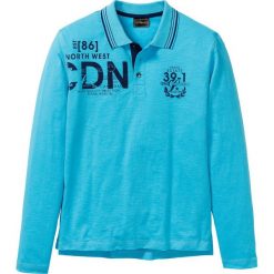 Shirt polo z długim rękawem i plisą guzikową bonprix błękit laguny z nadrukiem. Niebieskie koszulki męskie bonprix, s, z nadrukiem, z bawełny, z długim rękawem. Za 24,99 zł.