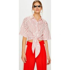 Pinko - Koszula. Białe bluzki damskie Pinko, bez wzorów, z bawełny, casualowe, z włoskim kołnierzykiem, z krótkim rękawem. W wyprzedaży za 449,90 zł.