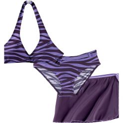 Spódniczki dziewczęce: Bikini+spódniczka dziewczęce (3 cz.) bonprix ciemny lila – jasny lila zebra