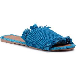 Klapki MANEBI - Leather Sandals S 1.9 Y0 Electric Blue Fringed. Niebieskie klapki damskie Manebi, z aplikacjami, ze skóry, bez obcasa, na obcasie. Za 599,00 zł.