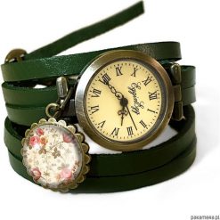 Skórzany zegarek Retro róże - 0509. Czerwone zegarki damskie Pakamera. Za 120,00 zł.