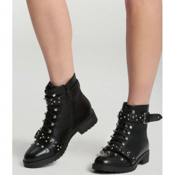 Czarne Botki Fierce. Czarne botki damskie lity other, na jesień, z materiału, z okrągłym noskiem, na zamek. Za 109,99 zł.