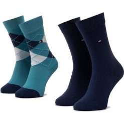 Zestaw 2 par wysokich skarpet unisex TOMMY HILFIGER - 334013001 Real Teal 005. Niebieskie skarpetki damskie TOMMY HILFIGER, bez wzorów, z elastanu. Za 39,00 zł.
