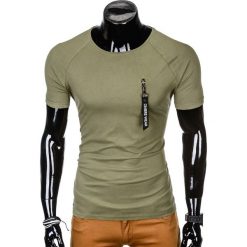 T-shirt męski bez nadruku S1011 - khaki. Brązowe t-shirty męskie Ombre Clothing, s, z nadrukiem, z bawełny, bez kołnierzyka. Za 19,99 zł.
