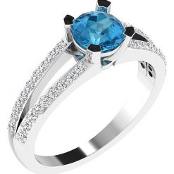 Złoty pierścionek z diamentami i syntetycznym topazem. Szare pierścionki damskie Art of Diamond & Co., z topazem, złote. W wyprzedaży za 1442,95 zł.