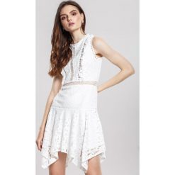 Biała Sukienka Pushful. Białe sukienki damskie other, na spotkanie biznesowe, s, bez wzorów, z koronki, eleganckie, bez kołnierzyka, bez rękawów, mini. Za 249,99 zł.