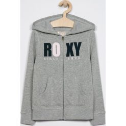 Roxy - Bluza dziecięca. Szare bluzy dziewczęce Roxy, z nadrukiem, z bawełny, bez rękawów, z kapturem. W wyprzedaży za 139,90 zł.