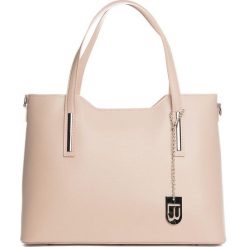 Skórzany shopper bag w kolorze jasnoróżowym - 45 x 37 x 16 cm. Czerwone torby na zakupy damskie marki Best of Italian Summer Bags, w paski, ze skóry. W wyprzedaży za 347,95 zł.