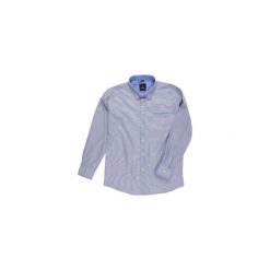 Koszula męska ze wstawkami, z mankietami, z kieszonką, z guzikami, z kołnierzykiem wizytowa. Niebieskie koszule męskie TXM, m, bez wzorów, z bawełny, eleganckie, z klasycznym kołnierzykiem, bez rękawów. Za 24,99 zł.