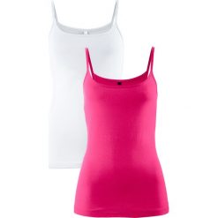 Topy damskie: Top (2 szt.) bonprix ciemnoróżowy + biały