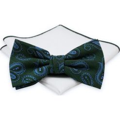 Zielono-Niebieska Mucha z Białą Poszetką -CHATTIER- Męska, Paisley, Łezka MUCH0510. Niebieskie muszki męskie Chattier, w paski, eleganckie. Za 44,00 zł.