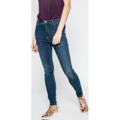 Only - Jeansy Denim Power. Niebieskie jeansy damskie skinny marki ONLY, z aplikacjami, z elastanu, z podwyższonym stanem. W wyprzedaży za 89,90 zł.
