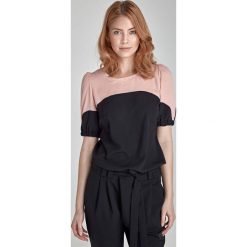 Czarno-Różowa Elegancka Bluzka z Krótkim Rękawem. Różowe podkoszulki damskie Molly.pl, s, bez wzorów, z materiału, eleganckie, z kontrastowym kołnierzykiem, z krótkim rękawem. Za 95,00 zł.