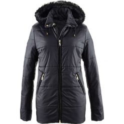 Kurtka pikowana ze sztucznym futerkiem bonprix czarny. Czarne kurtki damskie marki bonprix, bez wzorów, bez kaptura. Za 129,99 zł.