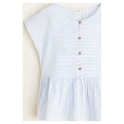 Mango Kids - Top dziecięcy Bow 110-152 cm. Różowe bluzki dziewczęce Mango Kids, bez wzorów, z bawełny, z okrągłym kołnierzem, z krótkim rękawem, krótkie, bez kaptura. W wyprzedaży za 35,90 zł.