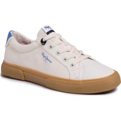 Sneakersy PEPE JEANS - Kenton Basic PLS30990 Ecru 814. Brązowe półbuty damskie Pepe Jeans, na co dzień, bez wzorów, z jeansu, bez obcasa, na płaskiej podeszwie, bez zapięcia. Za 209,00 zł.