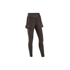 Legginsy/szorty 2 w 1 do biegania RUN DRY+ damskie. Czarne legginsy sportowe damskie KALENJI, xs, z elastanu, do biegania. Za 79,99 zł.