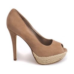 Brązowe Espadryle Szpilki 55-443 Beżowy. Pomarańczowe czółenka damskie ButyModne, bez wzorów, ze skóry, bez obcasa, na platformie, bez zapięcia. Za 69,00 zł.
