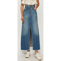 Pepe Jeans - Spódnica jeansowa Mirabelle. Niebieskie spódniczki damskie Pepe Jeans, na co dzień, bez wzorów, z bawełny, casualowe, midi, proste. Za 359,90 zł.