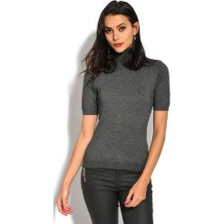Sweter w kolorze antracytowym. Szare swetry damskie William de Faye, bez wzorów, z kaszmiru, z krótkim rękawem, krótkie, bez kaptura. W wyprzedaży za 99,95 zł.