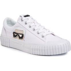 Trampki KARL LAGERFELD - KL60210 White Canvas. Białe półbuty damskie KARL LAGERFELD, bez wzorów, z gumy, bez zapięcia. Za 539,00 zł.