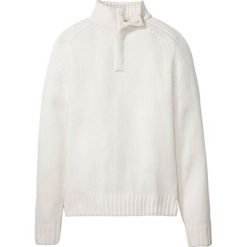 Sweter z plisą guzikową bonprix biel wełny. Białe swetry męskie bonprix, s, bez wzorów, z wełny, bez kołnierzyka, bez kaptura. Za 79,99 zł.