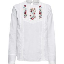 Bluzka z haftem bonprix biały. Białe koszulki damskie marki bonprix, z haftami, bez kołnierzyka. Za 109,99 zł.