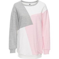 Bluzy damskie: Bluza dresowa bonprix biało-jasnoróżowo-szary melanż