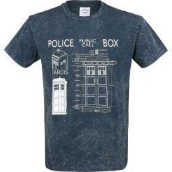 Doctor Who Police Box - Blueprint T-Shirt granatowy. Niebieskie koszulki męskie marki Doctor Who, l, z nadrukiem, z okrągłym kołnierzem. Za 99,90 zł.