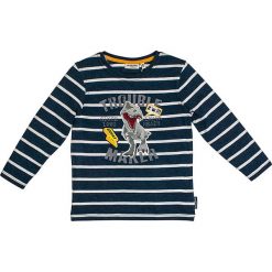 Koszulka "Trouble" w kolorze granatowo-białym. Niebieskie t-shirty chłopięce Salt and Pepper, w paski, z bawełny, z długim rękawem. W wyprzedaży za 37,95 zł.