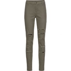 Spodnie chino z przetarciami bonprix szaro-zielony. Spodnie damskie bonprix. Za 99,99 zł.