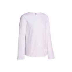 Koszulka z długim rękawem Gym. Białe t-shirty chłopięce z długim rękawem marki DOMYOS, z klasycznym kołnierzykiem. Za 14,99 zł.