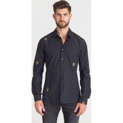 CZARNA KOSZULA VERSACE JEANS Z EMBLEMATAMI. Czarne koszule męskie m, z bawełny. Za 539,50 zł.