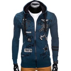 Bejsbolówki męskie: BLUZA MĘSKA ROZPINANA Z KAPTUREM B806 - NIEBIESKA