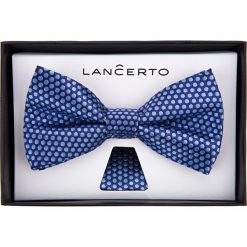 Mucha Błękitna w Kropki. Niebieskie muszki męskie LANCERTO, w kropki, z dzianiny, eleganckie. Za 79,90 zł.