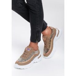 Camelowe Sneakersy Aviana. Brązowe buty sportowe damskie Renee, bez wzorów, z futra, sportowe. Za 99,99 zł.