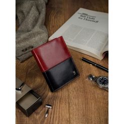 Portfel męski skórzany RFID Rovicky D104-VT2 czarno-czerwony - czarny || czerwony. Czerwone portfele męskie ROVICKY, bez wzorów. Za 64,99 zł.
