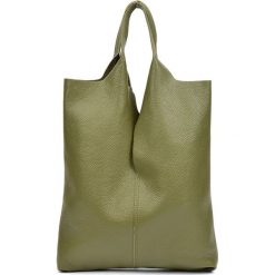Shopper bag damskie: Skórzana torebka w kolorze zielonym – (D)42 x (S)38 cm