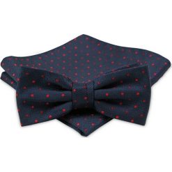Modna Mucha Męska - Alties - Granat w Czerwone Grochy MUALTS0227. Niebieskie muszki męskie Alties, na imprezę, w paski, eleganckie. Za 39,00 zł.