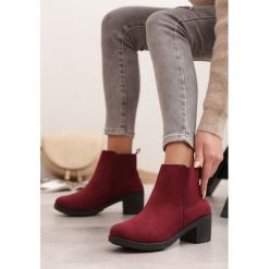 Bordowe Botki Shicho. Czerwone botki damskie Born2be, prążkowane, eleganckie, z okrągłym noskiem, za kostkę, na średnim obcasie, na obcasie, bez zapięcia. Za 119,99 zł.