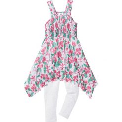 Sukienka + legginsy 7/8 (2 części) bonprix biel wełny-zielono-różowy z nadrukiem. Białe legginsy dziewczęce bonprix, z nadrukiem, z wełny. Za 59,99 zł.