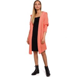 Kardigan oversize z kapturem - brzoskwiniowy. Pomarańczowe swetry damskie Moe, s, bez wzorów, z poliamidu. Za 189,00 zł.
