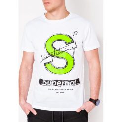 T-shirt męski z nadrukiem S1069 - biały. Białe t-shirty męskie Ombre Clothing, s, z nadrukiem, z bawełny, bez kołnierzyka. Za 13,99 zł.