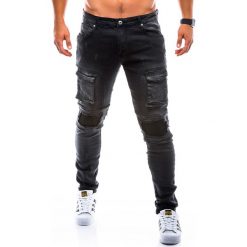 Spodnie męskie jeansowe P773 - czarne. Czarne spodnie męskie Ombre Clothing, m, bez wzorów, z bawełny. Za 69,00 zł.
