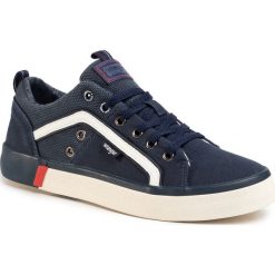 Tenisówki WRANGLER - Frisco WM01030A Navy 016. Niebieskie półbuty męskie Wrangler, na co dzień, bez wzorów, z gumy, bez zapięcia. Za 239,00 zł.