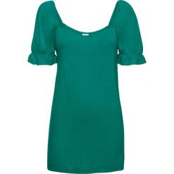 Shirt z dekoltem karo bonprix ciemnoszmaragdowy. Zielone bluzki damskie bonprix, bez wzorów, z dekoltem karo, bez rękawów. Za 27,99 zł.
