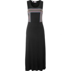 Sukienka shirtowa z nadrukiem bonprix czarny z nadrukiem. Czarne sukienki damskie bonprix, z nadrukiem, bez kołnierzyka, bez rękawów. Za 89,99 zł.