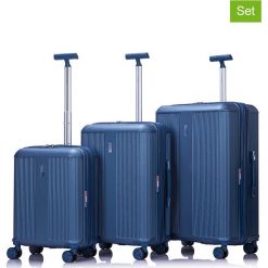 Walizki (3 szt.) w kolorze niebieskim. Niebieskie walizki Lys, bez wzorów, z materiału. W wyprzedaży za 580,95 zł.